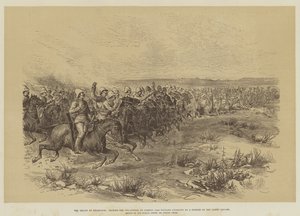 Il sollievo di Khartoum, testando la stabilità dei cammelli, 19° Ussari che caricano da un angolo della piazza dei cammelli da Melton Prior
